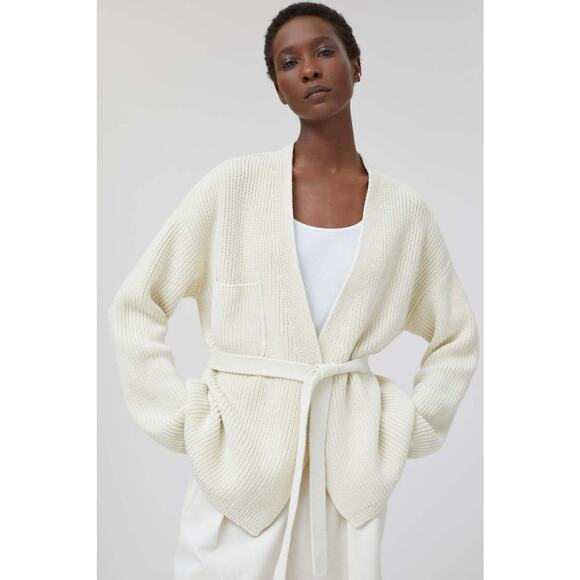 Closed Fisherman Cardigan Sweater Belted Ecru 100% Cotton Patch Pocket Size XS - Picture 1 of 11